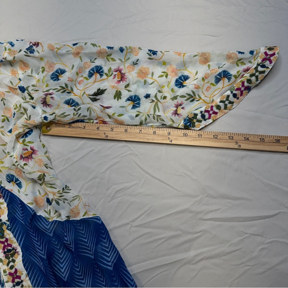 Soft Surroundings Embroidered Blue Floral Kimono Top, Small, Art Nouveau Boho - Picture 5 of 10